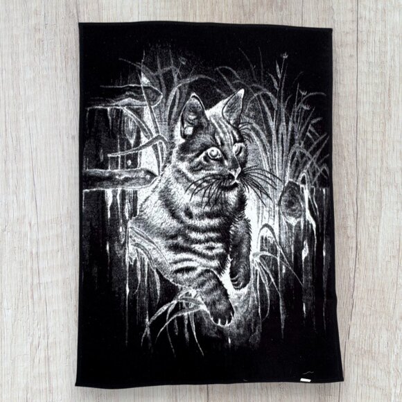 Vintage Biederlack Cat Blanket Throw Black White Tabby Cat Woods Scene USA - Picture 4 of 6